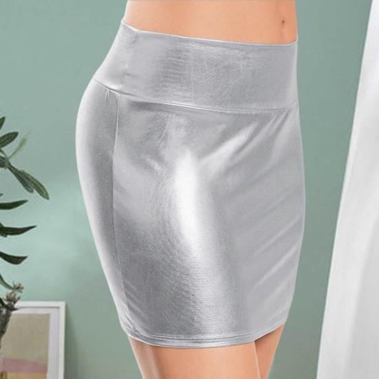 Club Show Sheath Skirt Slim Fit Glossy Smooth Surface Solid Color Mid Waist Clubwear Faux Leather Stage Performance Nightclub Mini
