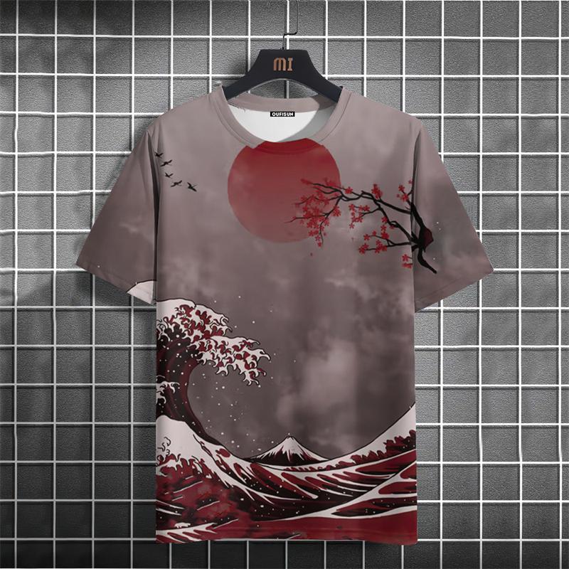 Modisches Ukiyo-e-Muster Herren-T-Shirt Sommermode Kurzarm 3D-bedrucktes T-Shirt