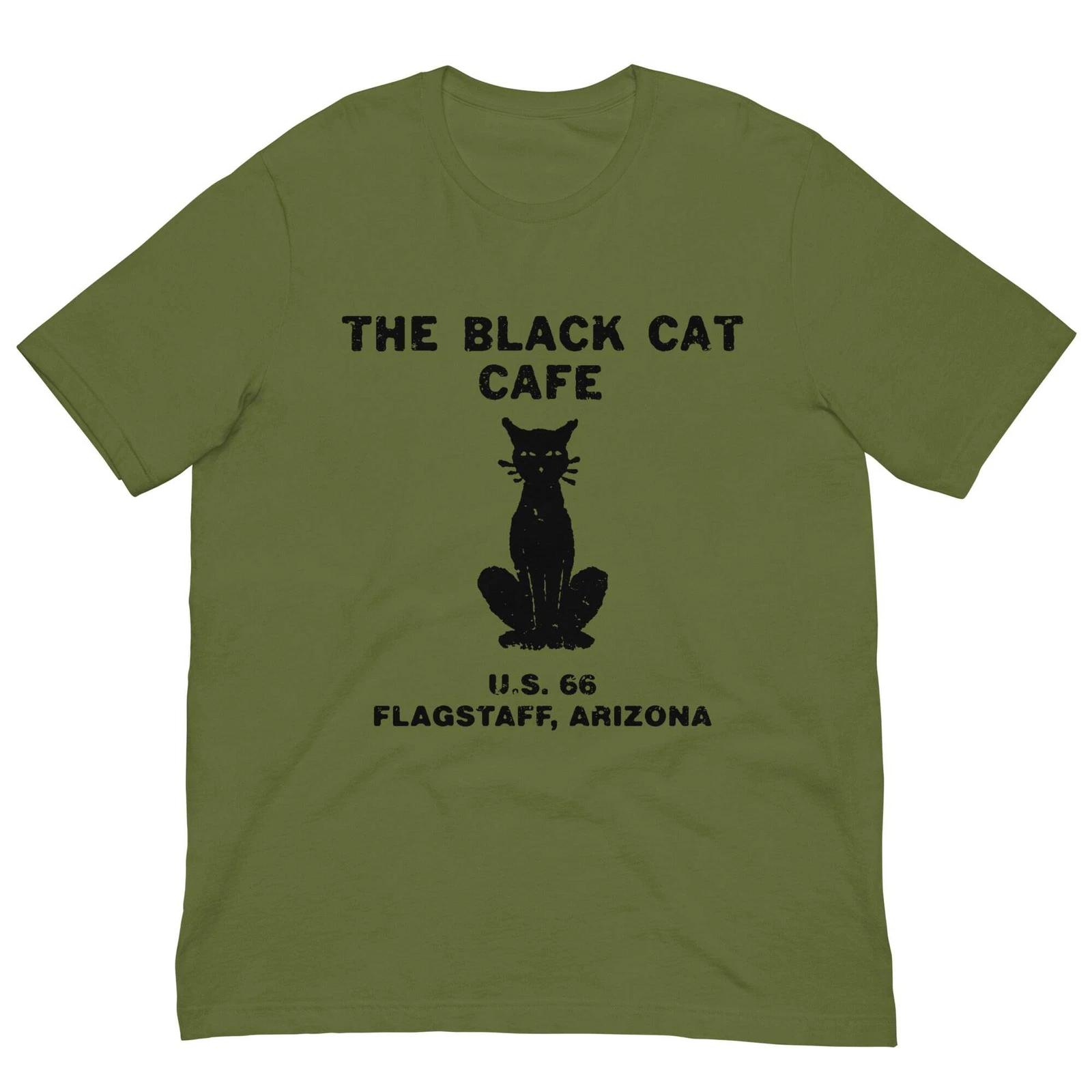 Vintage Retro Route 66 T Shirt Black Cat Cafe Men Women S