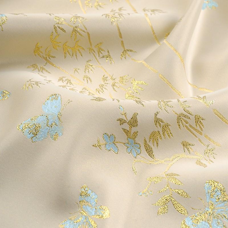 

Chinese Style Song Brocade Fabric Bamboo Butterfly Brocade Jacquard Fabric Shiny Woven Gold Silk DIY Coat Vest 50x150cm світло-жовтого кольору