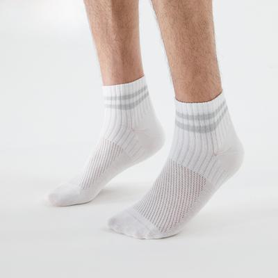 Men's Spring and Summer Mid-calf Socks, White Striped Mesh Breathable and Antibacterial Short Socks