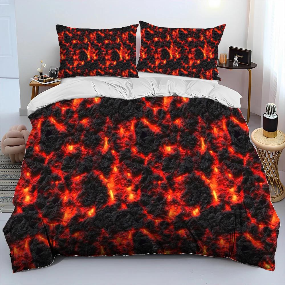 3D Volcano Lava Magma Comforter Bedding Set,Duvet Cover Bed Set Quilt Cover Pillowcase,King Queen Size Bedding Set Adult Child