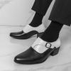 New Slip On Black With White Loafers Men's Pointed Leather Casual Cuban Shoes Wedding Dress Homecoming Footwear Zapatos Hombre