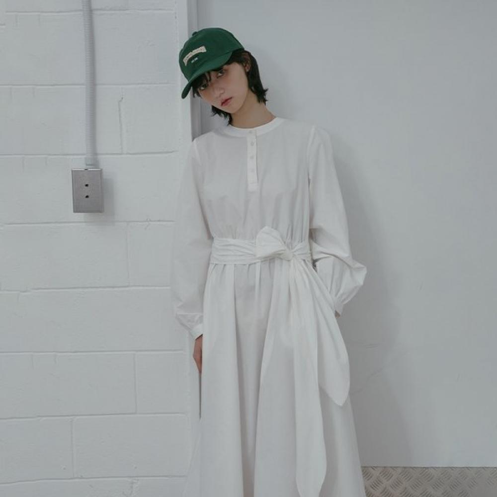 Lap Henley Neck Waist Tie Long Dress As1wo262