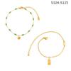 Retro French Green Beaded Gold-Plated Titanium Anklet with Shell Pendant