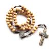 1pcs Brown Wood Beads Strand Necklace Jesus Cross Weave Rosaries Catholic Religious Jewelry
