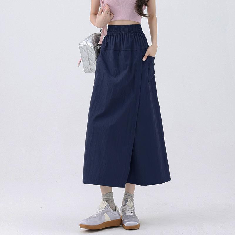2026 Japanischer Stil Damen High Waist Eis Seide Cargohosenrock - Sommer Schlankmachend Locker Weiter Bein