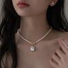 Alien-shaped Rice Grain Freshwater Pearl Necklace - Short Style with OT Snap Design - Collar Chain Necklace