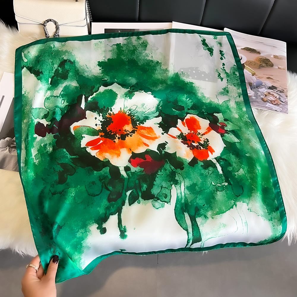 Luxury Floral Print Silk Square Scarf Women Soft Satin Kerchief Hairband Neckerchief Head Hijab Lady Headband Foulard Bag Ribbon