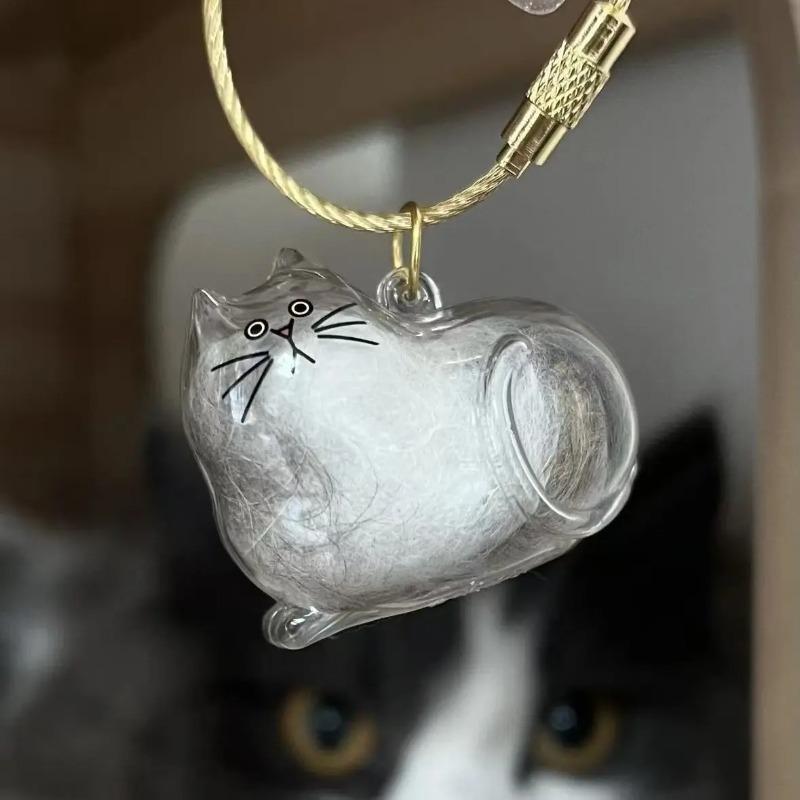1pc 3D Cat Hair Dog Hair Transparent Storage Box - Keychain Backpack Pendant Pet Cat Kitten Shaped Commemorative Charm Hairball Container