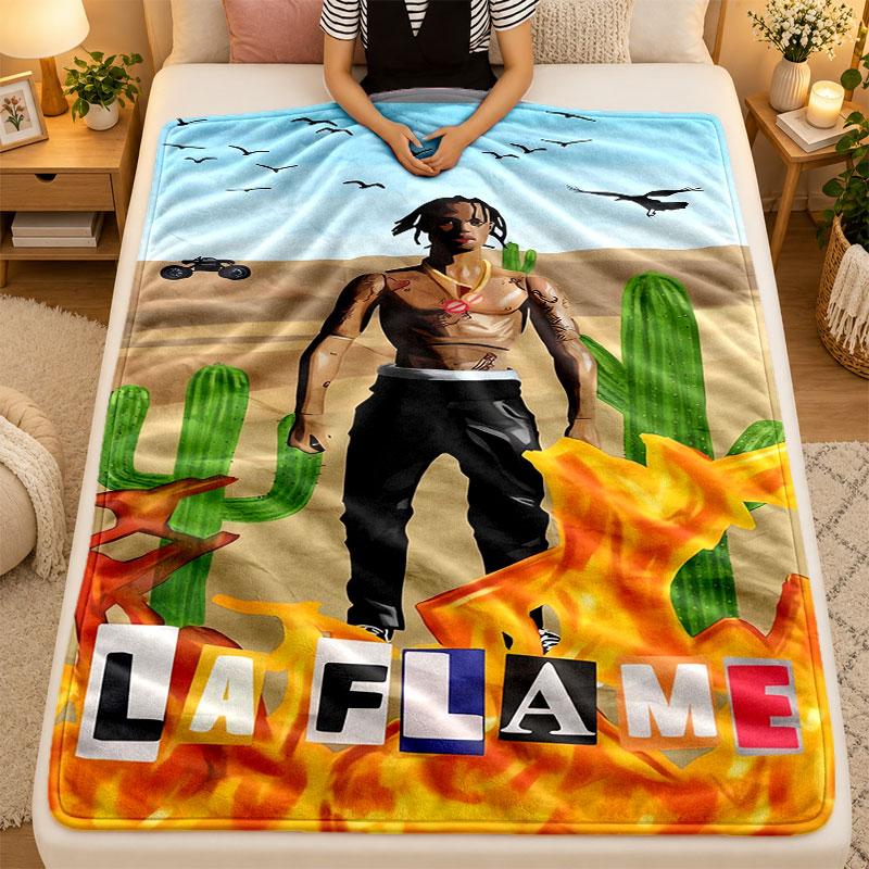 Flannel BlanketTravis Scott Warm Soft Throw Blanket for Indoor Sofa Bed Living Room Use