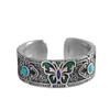 Adjustable Open Ring With Enamel Butterfly Natural Turquoise Stone Vintage Bohemian Style Copper Jewelry Women Men