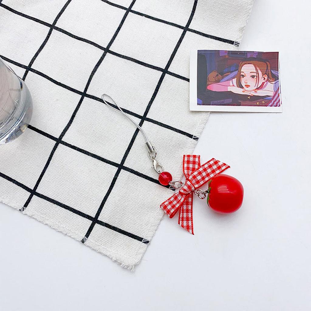 Cute Bowknot Phone Charm Handmade Strawberry Phone Pendant Tomato Phone Jewelry Resin Material for Woman Girls Teens