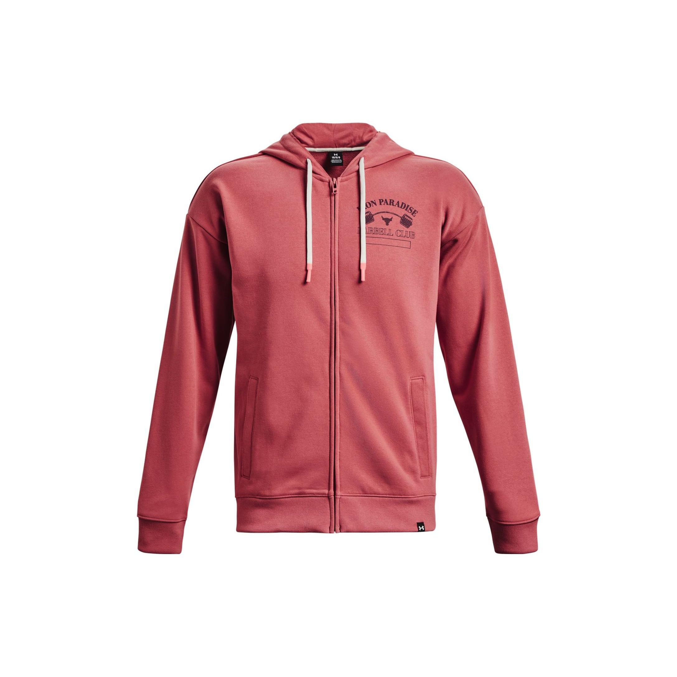 Under Armour Solid Color Logo Print Zip-Up Hooded Jacket Men Pink 1376051-600 L