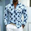 Camicia da uomo con stampa di rose blu europee e americane, camicia a maniche lunghe, sfondo bianco, fiore di rosa, slim, casual, taglie XS-6XL