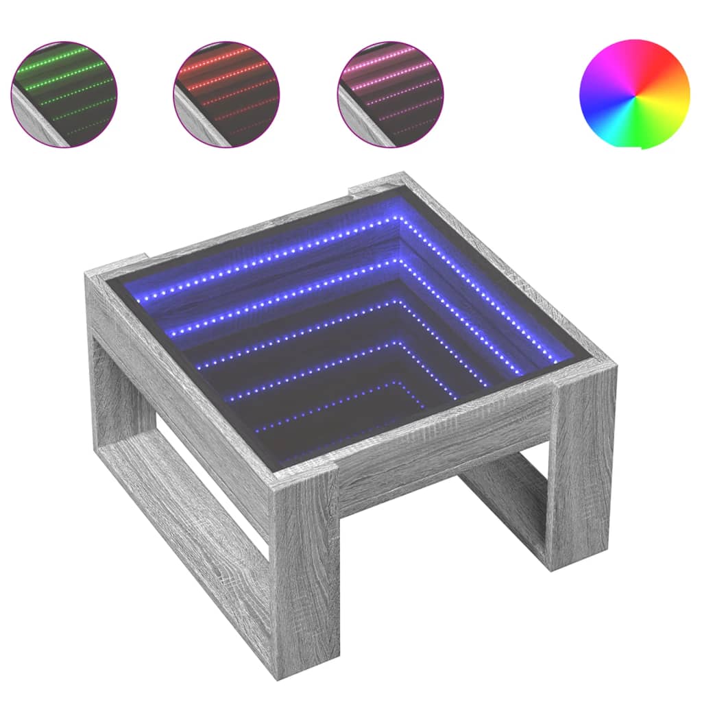 Stolik Kawowy Z Led Infinity, Szary Dąb Sonoma, 50X53X30 Cm