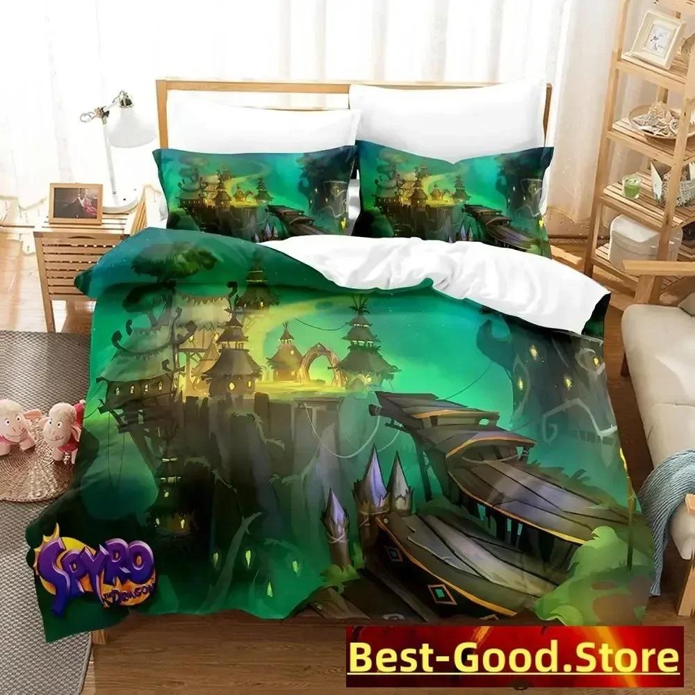 Set Biancheria da Letto Spyro Reignited Trilogy Copripiumino Lenzuolo Set Letto Stampato Federa Letto Matrimoniale Queen King Size Piumone Camera da Letto