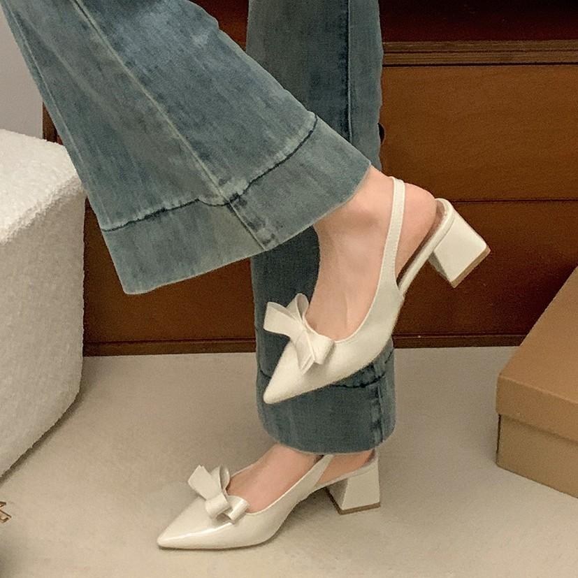 Fairy bag head thick heel pointed sandals women's skirt high-end fairy