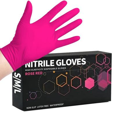 30PCS High Elastic Rose Red Nitrile Gloves, 9 Inch Reusable Non-Slip Gloves, Disposable Household Rubber Gloves
