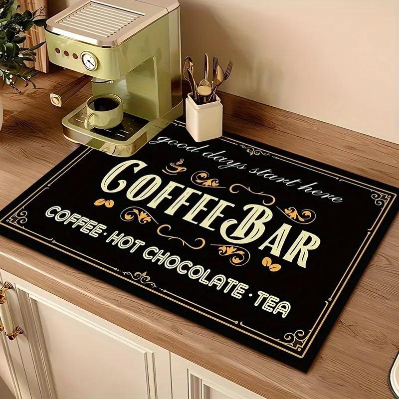 Creative Pattern Printed Coffee Machine Mat Desktop Drainage Pads Kitchen Countertop Quick Water Absorbing Utensil Drain Pad Washable Mats 1pcs