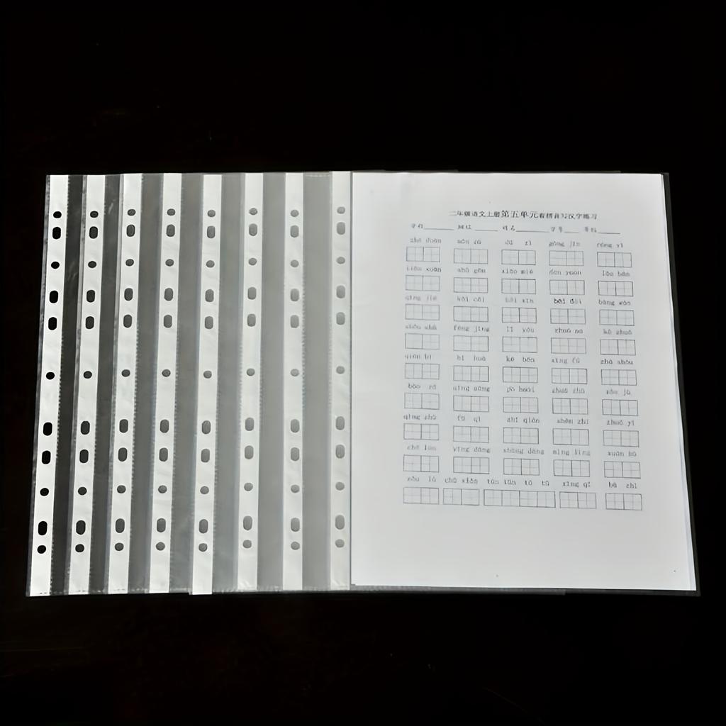 Set of 100 Upgraded Transparent Document Sleeves Featuring an 11-Hole Design, Suitable for Three-Ring Binders for Storing Papers