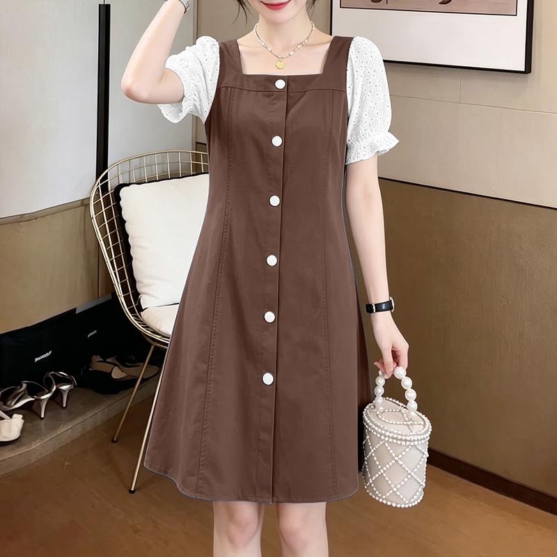ZANZEA Women Casual Square Collar Splice Short Sleeve Summer Dress S