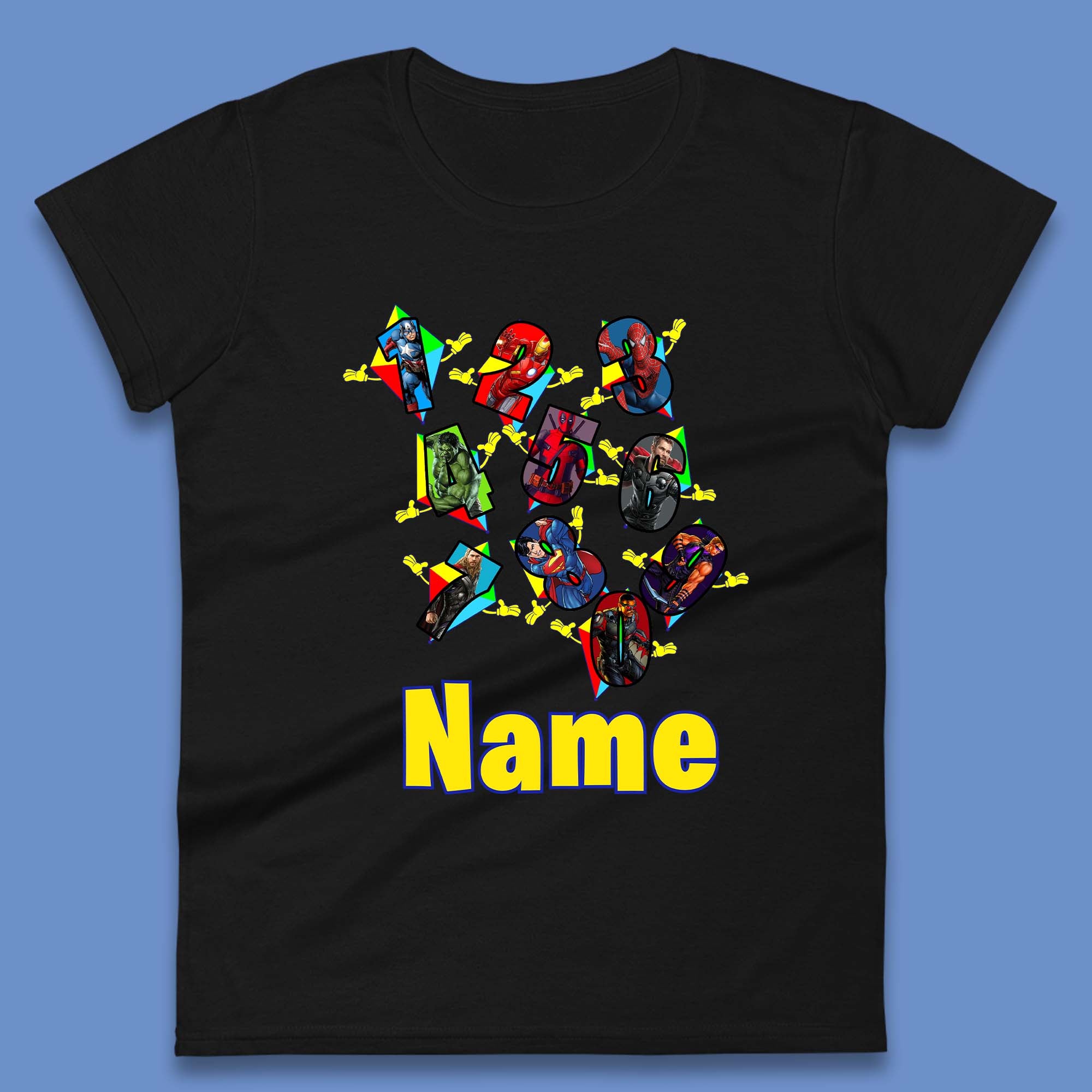 Personalised Number Day Superheroes Superheroes Womens T-Shirt Mens Tops Tees Unisex 3XL
