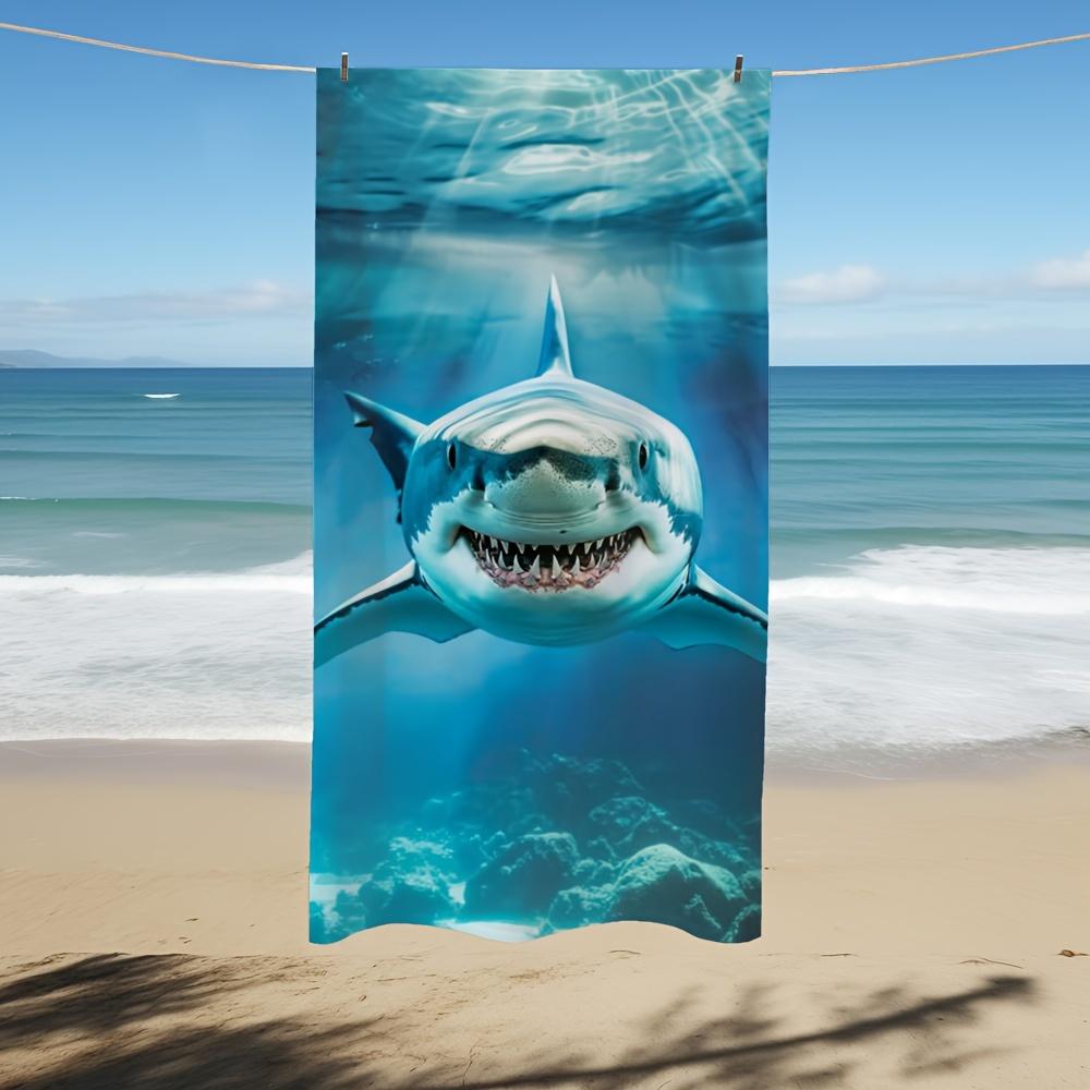 2D Flat Printed Microfiber Beach Towel 1 Piece Set Sandproof Waterproof Great White Shark Ocean Summer Pool Bath Towel Cool