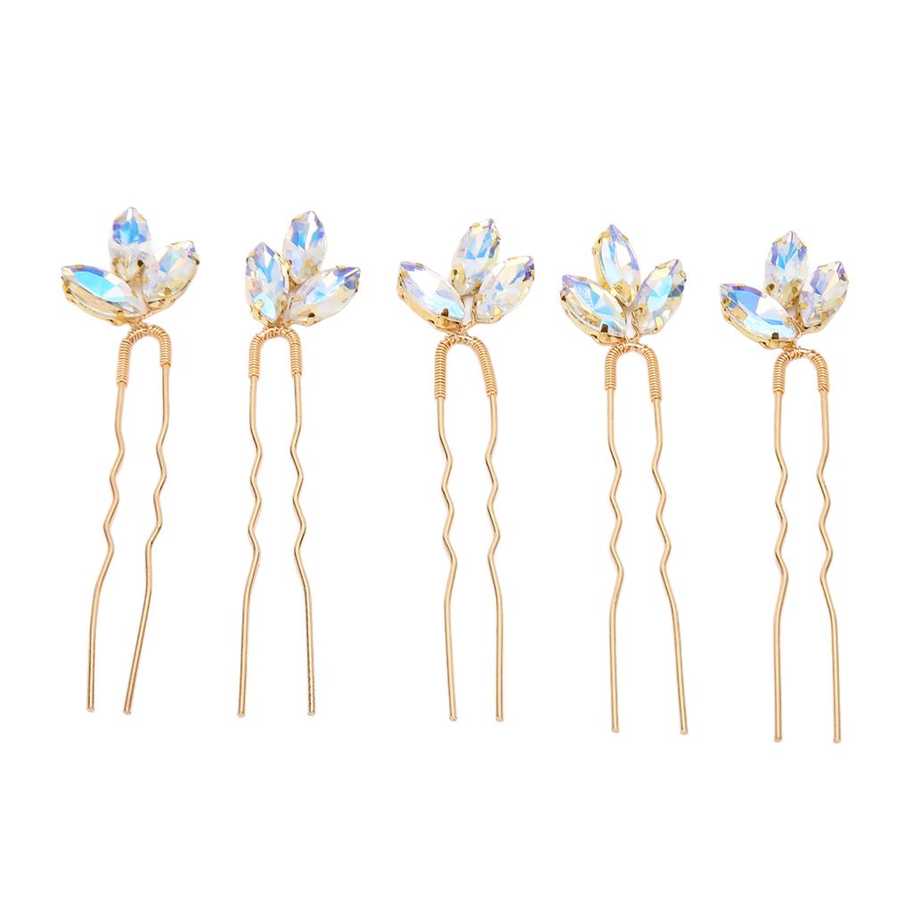 5Pcs Crystal Flower Hair Pins Simple Retro Elegant Shiny Light Rhinestone Hair Piece for Party Wedding Bouquet