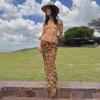 Leopard Print Mesh Low-Waist Fishtail Skirt for Women