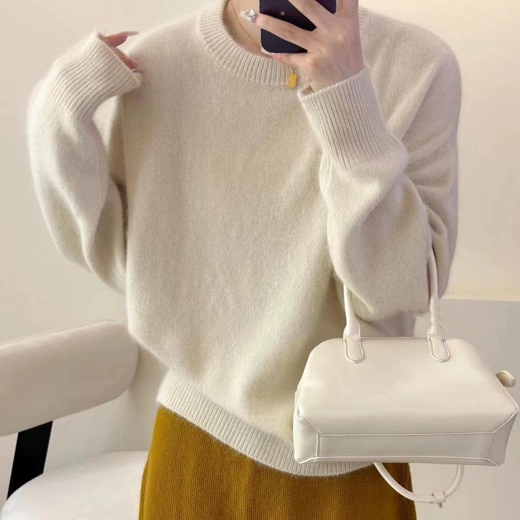 Women's Korean Thick Cashmere Round Neck Knit Sweater - Loose Fit