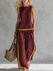 2026 Mouwloze Kleurblok Wijde Pijpen Jumpsuit: Dames Zomer Casual Mode Tweedelig Set, Europese & Amerikaanse Stijl