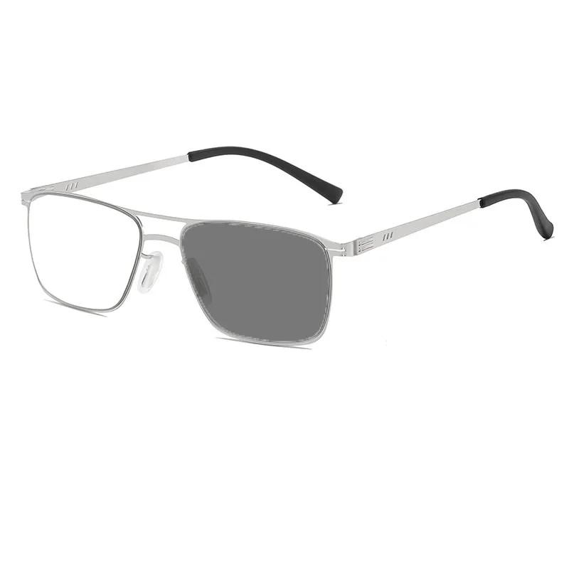 New Double-Bridge Metal-Frame Photochromic Anti-Blue Light Reading Glasses High-Definition Ultra-Light Presbyopia Eyewear