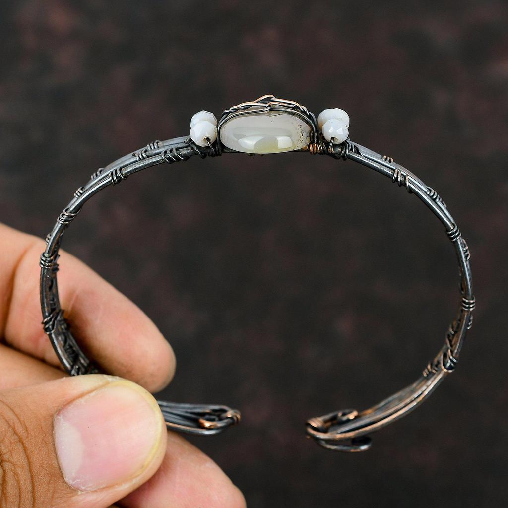Montana Agate Cuff Blue Lace Agate Beads Bangle Copper Wire Wrapped Jewelry Adjustable Cuff Bracelet Handmade Gemstone Cuff Copper Jewelry