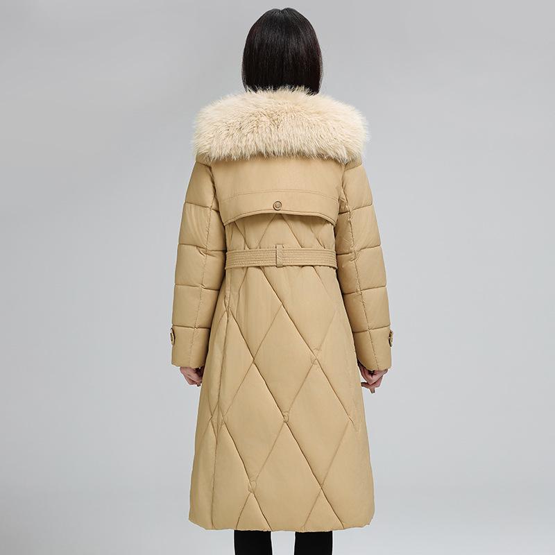 Cotton Women's 2025 Winter New Temperament: Mid-length Over-the-knee Large Fur Collar Thickened Warm Cotton Jacket