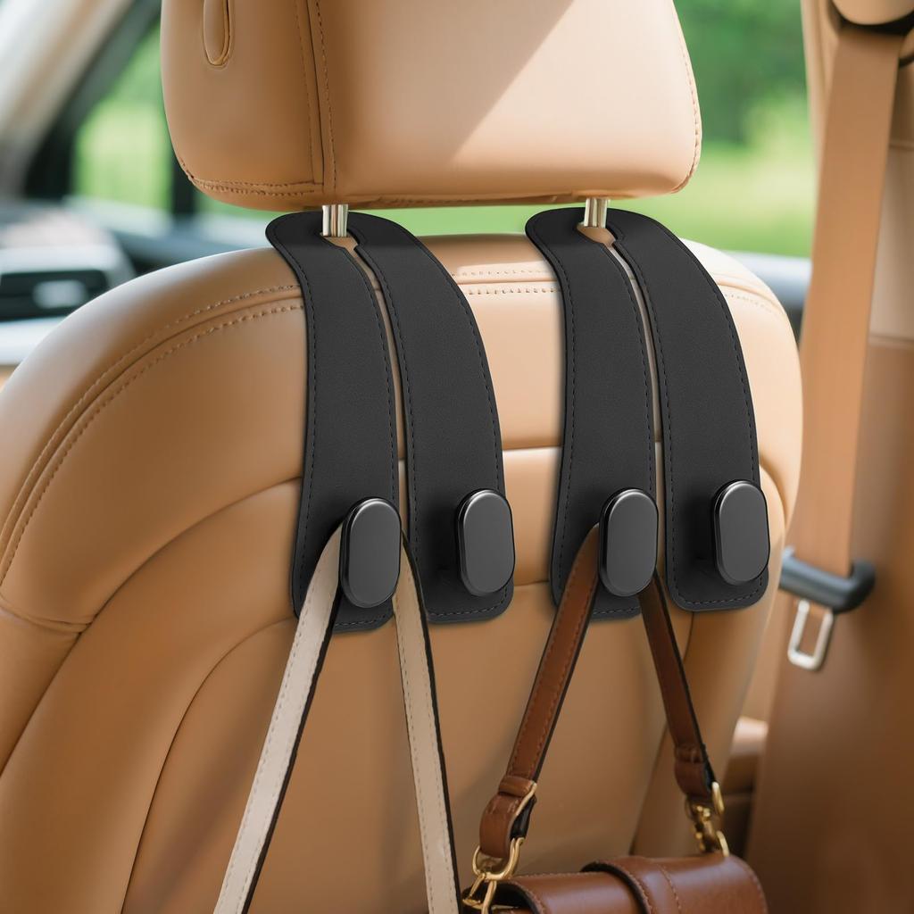 Hangerspace Headrest Hook Set of 2 Leather & Metal Car