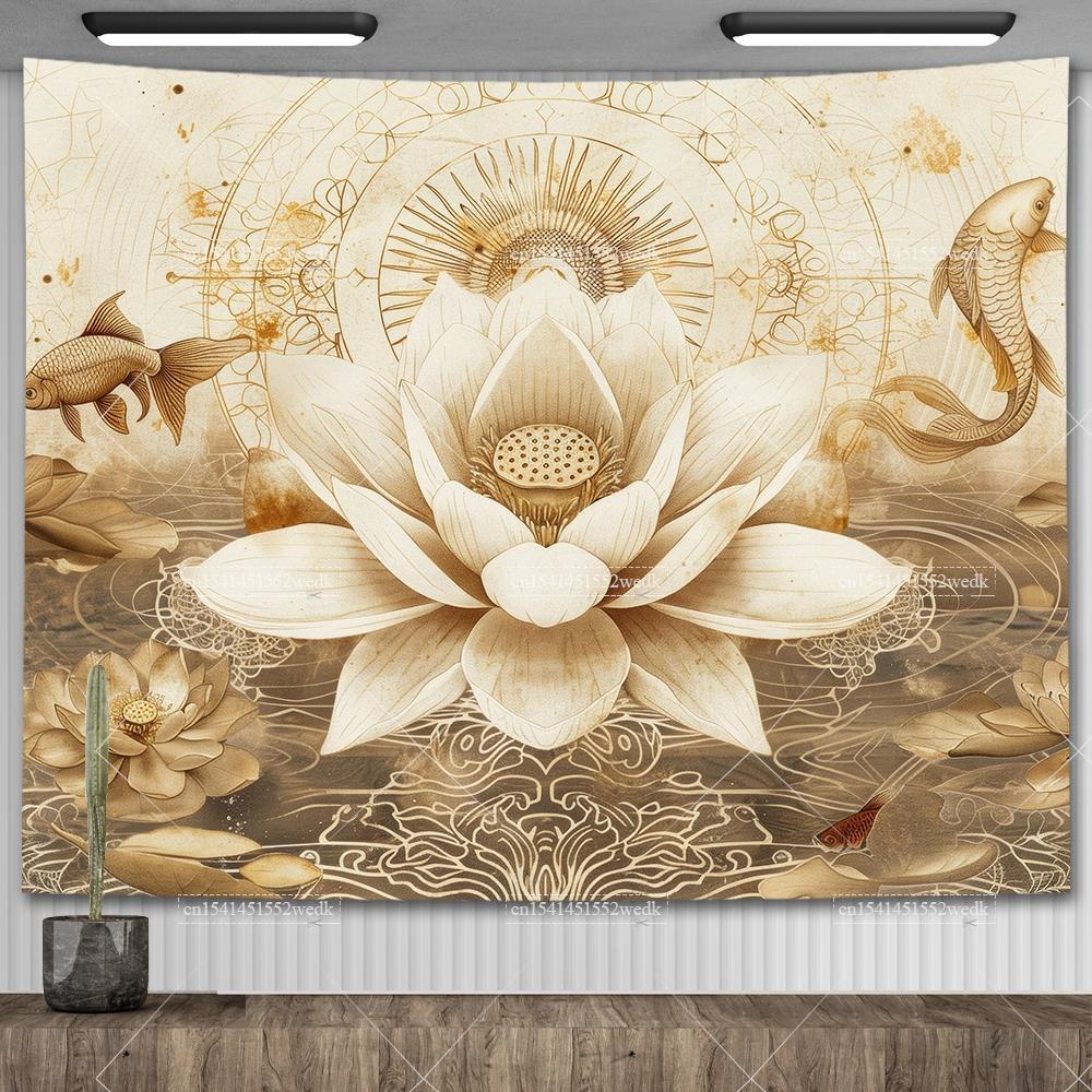 Lotus Blossom Tapestry Wall Hanging Room Decor Aesthetic Altar Cloths Yoga Mats Landscape Tapestrys Spiritual Wall Art Tapestrys