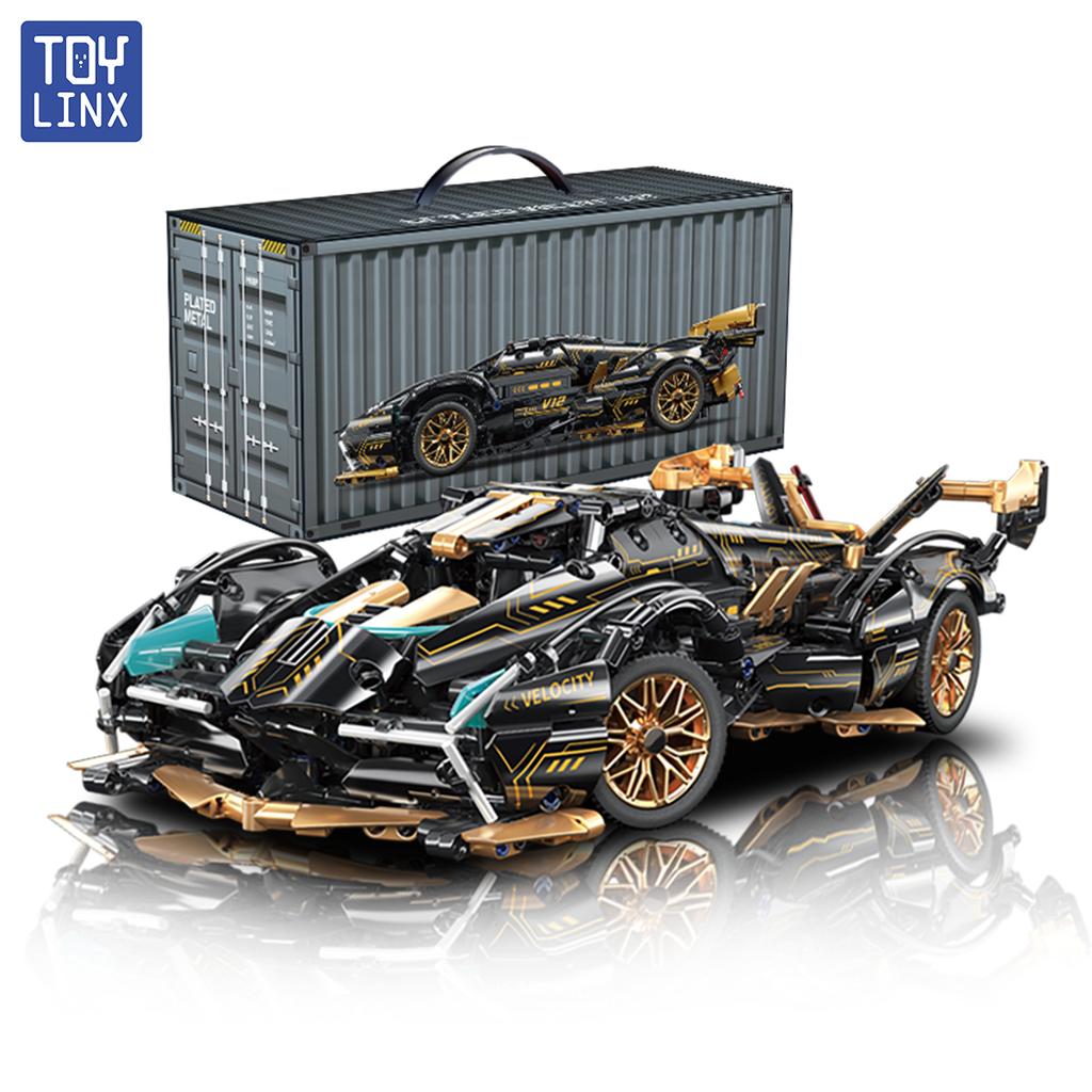 V12 Black Gold Model Building Block Toy 981PCS Decoration Cyberpunk Sports 1:14 Racing Car Gift For Kids Adults Christmas Gifts