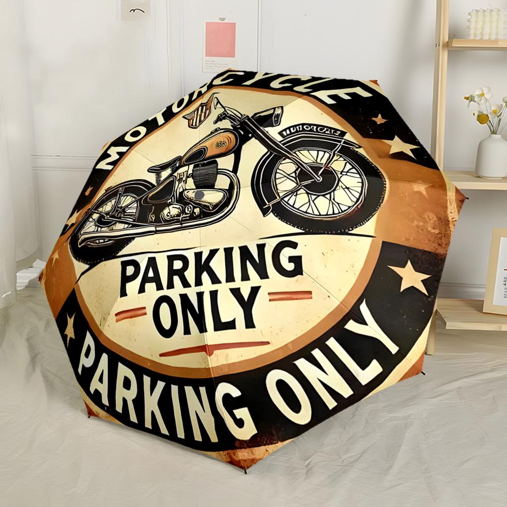 Buntglas Motorrad Kunst Automatischer Regenschirm Kompakt 8 Speichen Leichte Stabile Konstruktion Ganzjahres-Regenschirm für Reisen Modisches Accessoire