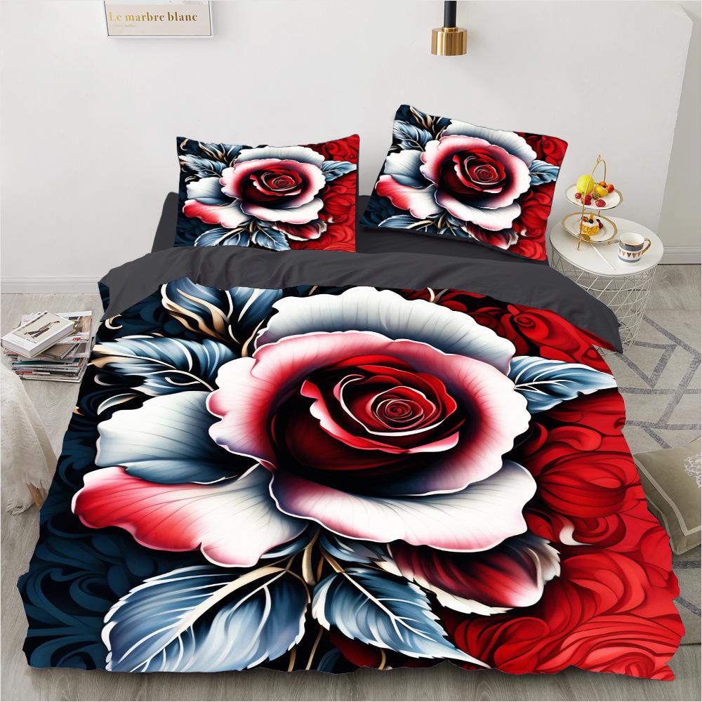 Bedding Set Digital Print Comfortable Duvet Cover for Home Bedroom Decoration, 1 Duvet Cover and 2pillowcase with Zippers
