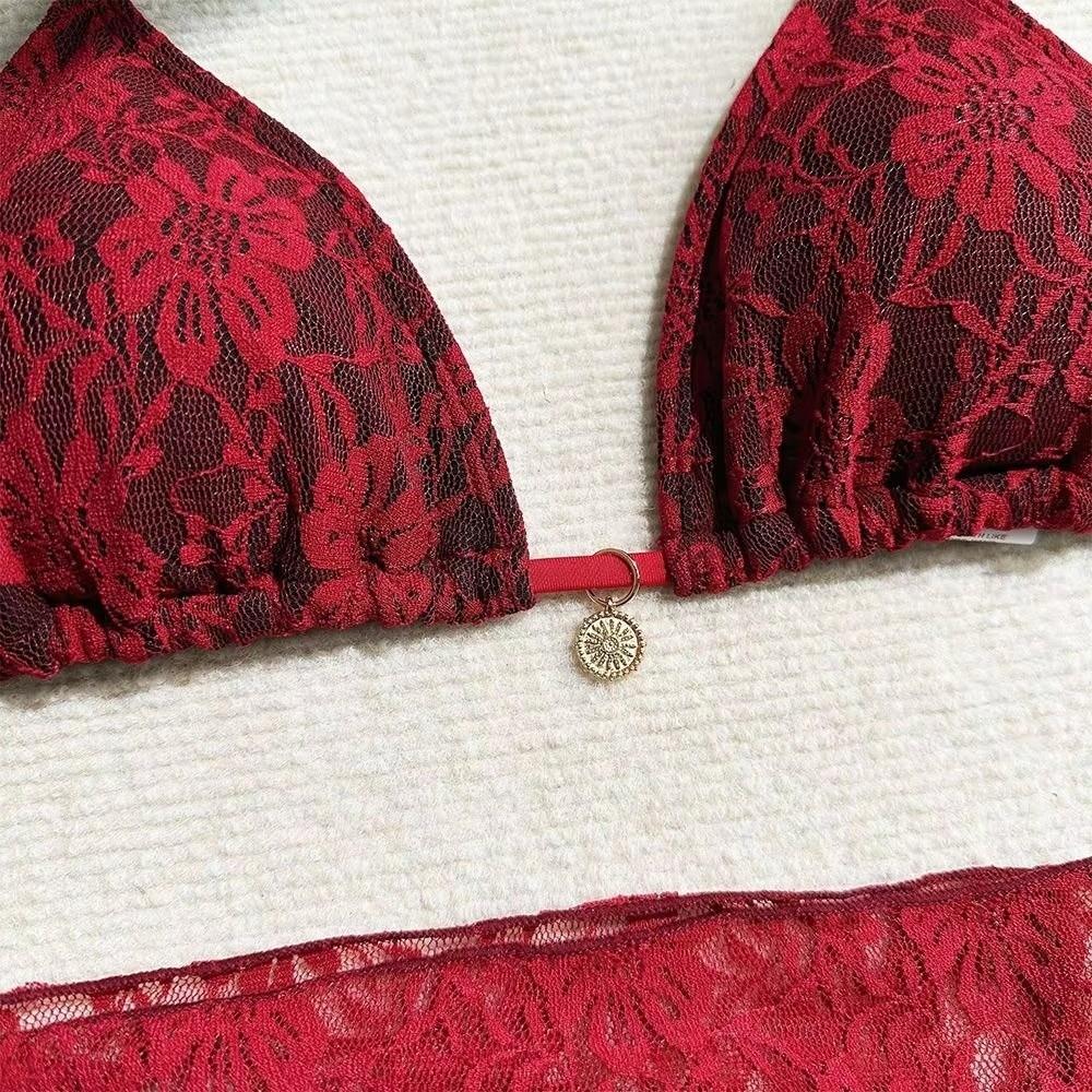 Cover Skirt Sexy Brazilian Bikini Set Mesh Swimsuits Beach Lace Bikinis Pool
