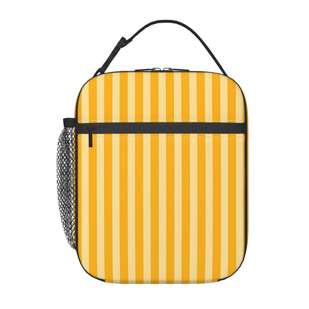 Striped Vertical 2 Yellow Insulated Lunch Bag for Women Children Leakproof Food Boxes Thermal Lunch Box Tote
