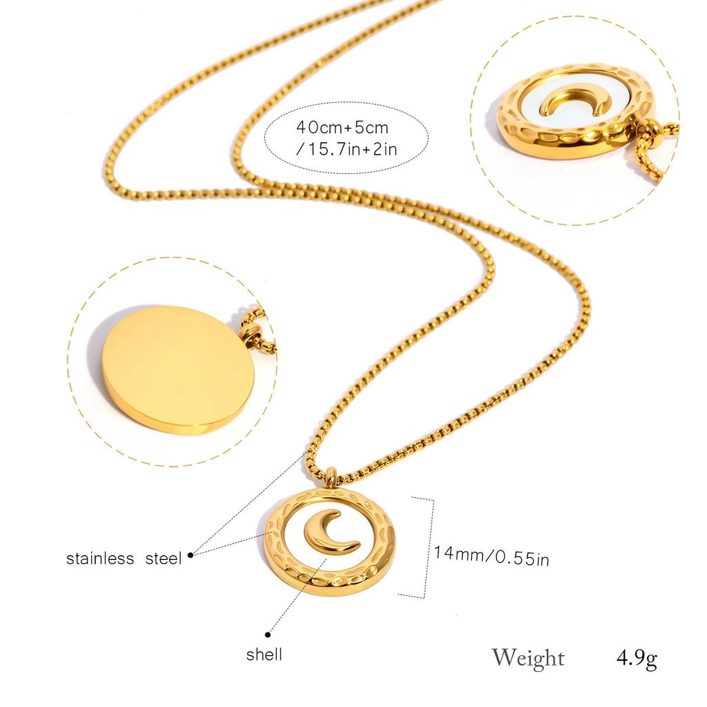 Moon Pendant Necklace for Women - 18K Gold Plated Stainless Steel, Hypoallergenic Charm Jewelry Gift for Daily Wear