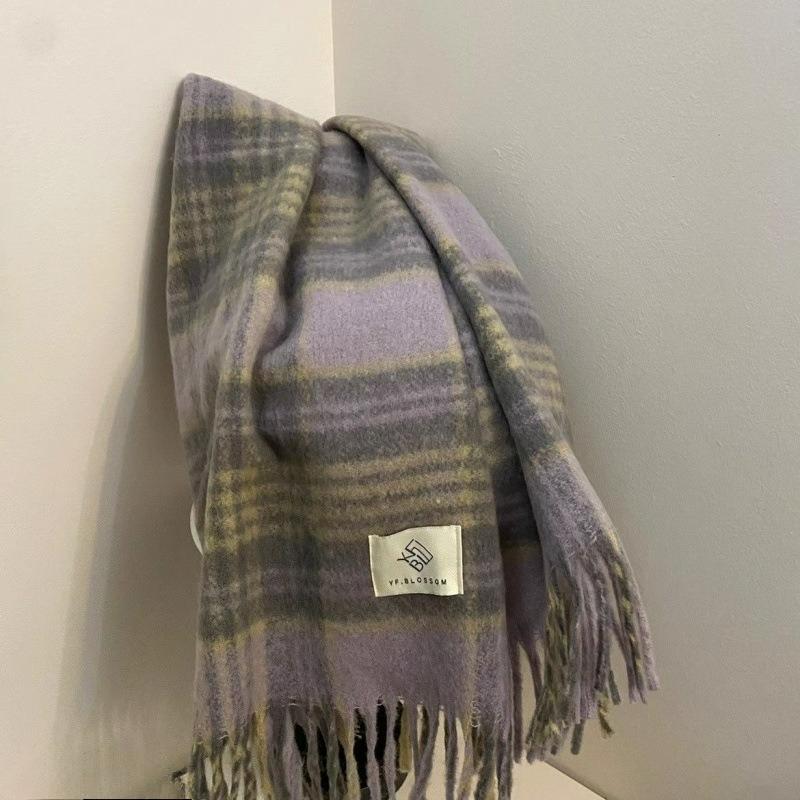 

Autumn and Winter Plaid Tassel Scarf Scarf Maillard Day Retro Scarf College Style Plus 50*190cm