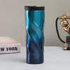 500ml Twisted Swirl 304 Stainless Steel Travel Tumbler, Double Wall Vacuum Insulated Coffee Mug with Flip Lid