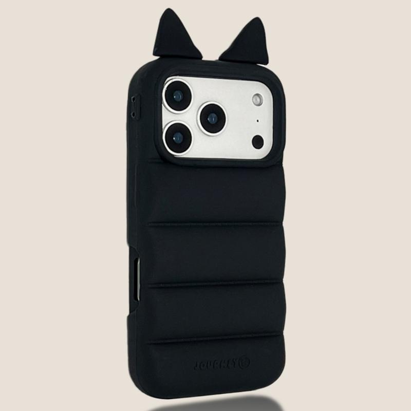 

Popular Funny 3D Ear Devil Horns Soft Silicone Phone Case For iPhone 13 14 15 16 17 Pro Max Down Jacket Pattern Back Cover iPhone 15 Pro