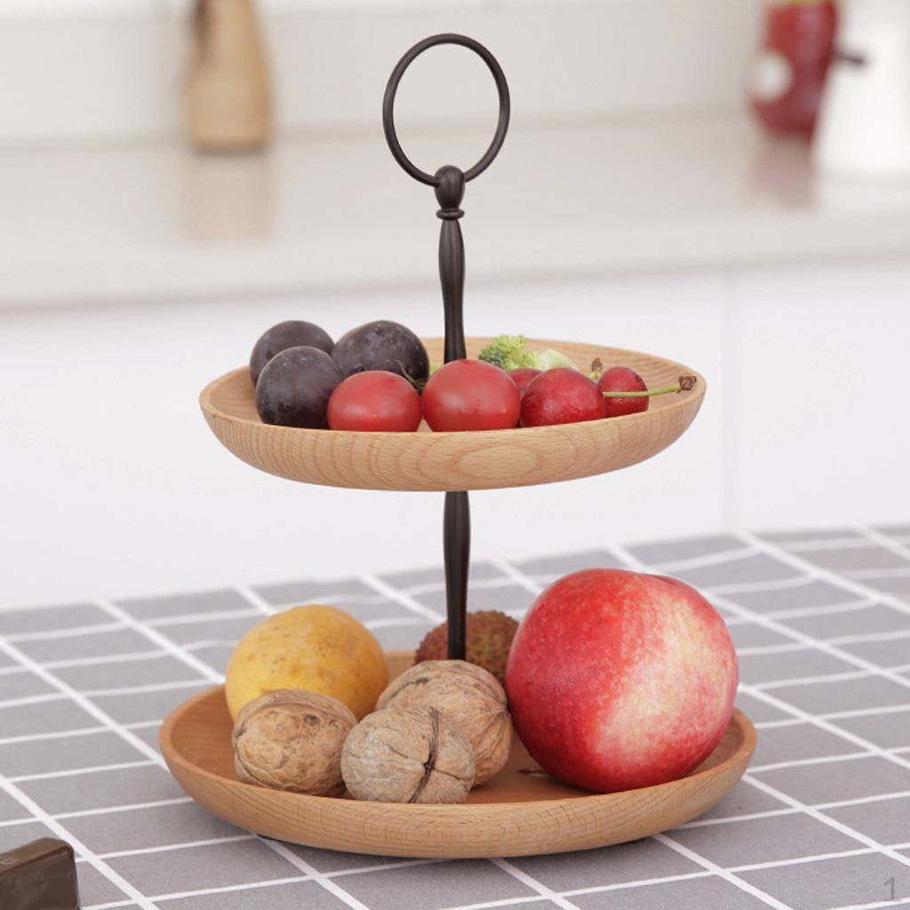 2 Layer Tier Wood Round Serving Display Cakes Platter Food Pastry Stand Rack