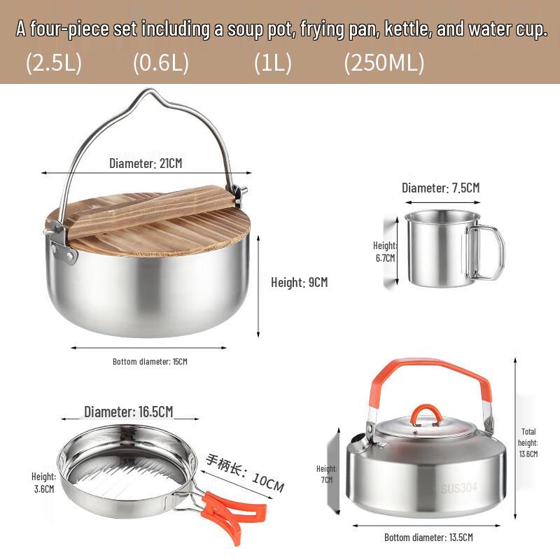 Portable 304 Stainless Steel Outdoor Camping Cookware