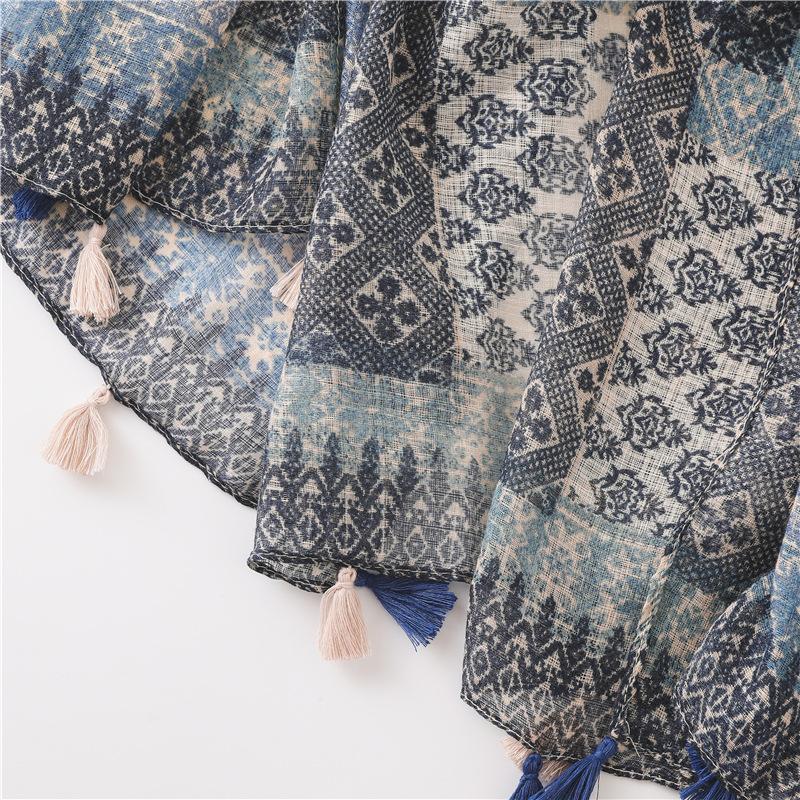 Women'S Bohemian Style Scarf - Warm, Stylish Shawl with Tassels, Geometric Pattern, Breathable & Windproof for Casual Outings, Decorative Accessory