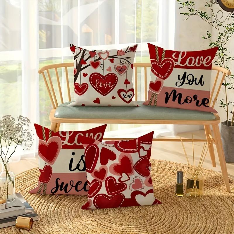 Valentine's Day Love Heart Print Home Decor Pillowcase Bedroom Living Room Sofa Decoration Polyester Cushion Cover with Zipper